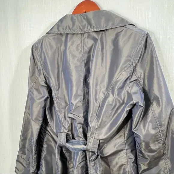 Weatherproof Gray Iridescent Trench Belted Raincoat Jacket Size M - Picture 11 of 13
